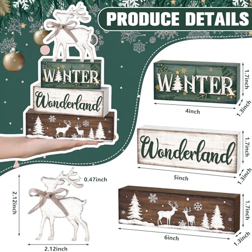 Yousoontic 4 Pcs Winter Woodland Reindeer Figurine, Rustic Farmhouse Decor - style: Wonderland