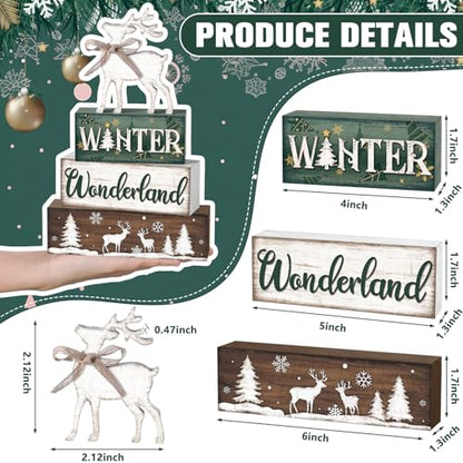 Yousoontic 4 Pcs Winter Woodland Reindeer Figurine, Rustic Farmhouse Decor - style: Wonderland