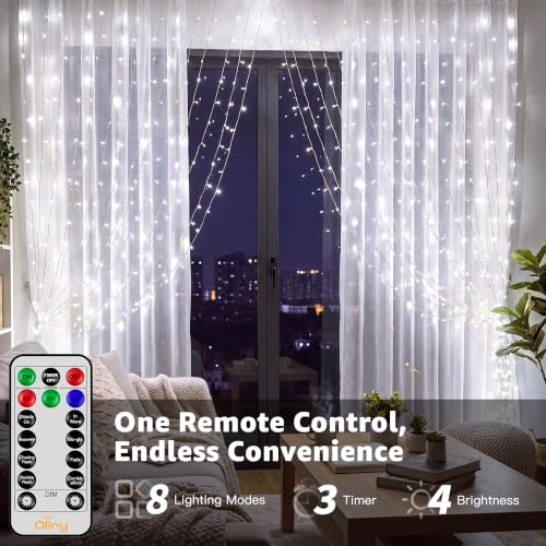Ollny 200LED Curtain Lights 6.6ftx6.6ft, Cool White String Lights Plug in - color: Cool White, size: 200 LED