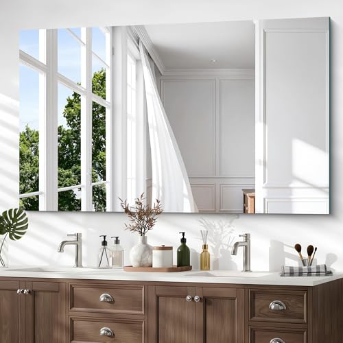 60"x36" Frameless Mirror, Frameless Bathroom Mirror for Over Sink, Large Rectangle Home Gym Mirror for Wall, Upgraded Shatterproof Wall Mount Vanity Mirror for Bedroom, Living Room, Entryway - color: Frameless, size: 60"L x 36"W
