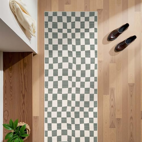 jinchan 2x5 Runner Rug Modern Checkered Geometric Lattice Hallway Rug, Grey - color: Checkered Grey, size: 2' x 5' (Rectangular)