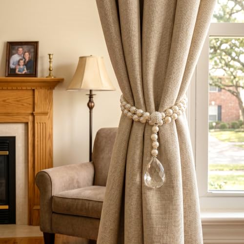 Shower Curtain Tie Backs 2 Pack Magnetic Pearl Crystal Decorative Ties