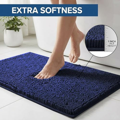 Bathroom Rugs Sets 2 Piece,Super Absorbent Chenille Bath Mats and U-Shaped Toilet Rug,Strong PVC Non Slip Backing,Microfiber Washable Dry Quickly Bath Mats for Bathroom(20"x32"+20"x20"U,Navy Blue) - color: Navy Blue
