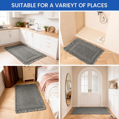 Waffle Bath Mat Non-Slip Quick-Dry Rugs Hallway Bedroom Dark Gray - color: Dark Gray, size: 20" x 32"