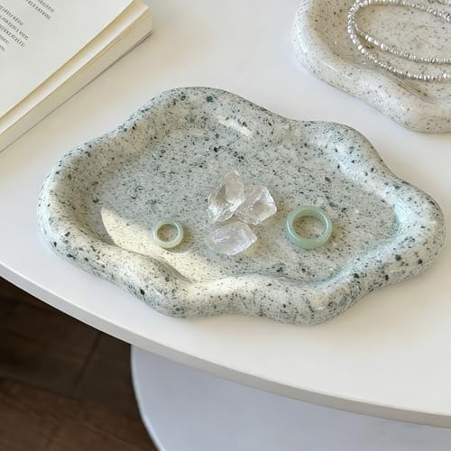Jewelry Dish Trinket Tray for Women, Ring Dish Holder, Unique Cloud Shape Ceramic Plate Cute Things Vanity Aesthetic Room Decor Mother's Day Birthday Gifts (Marble Green) - color: Marble Green