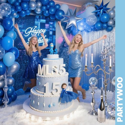 PartyWoo Blue and Silver Balloons 66pcs 12 Inch Light Blue Silver Balloons - color: Blue-3317