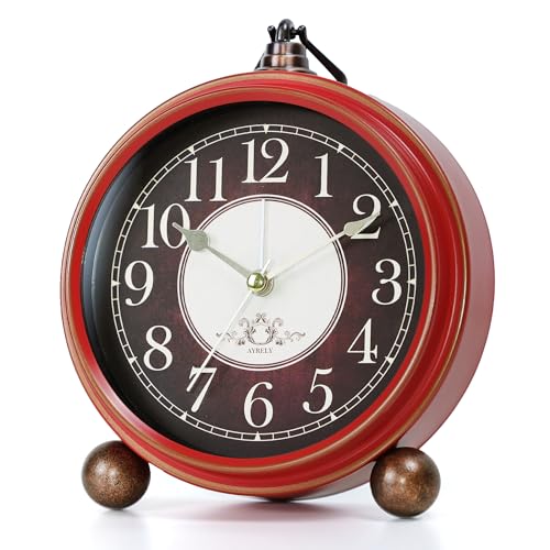 AYRELY® 5.3" Vintage Metal Analog Alarm Clock, Retro Desk and Table Clock - color: Red-black