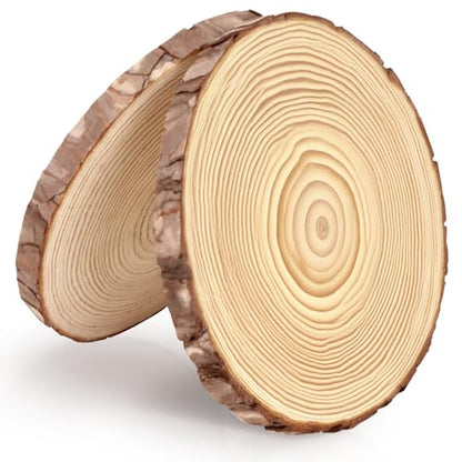 FSWCCK 2 Pack Nature Unfinished Round Wood Slices, 9-11 Inches Wooden Circle, Large Wood Slabs for Weddings Centerpieces Decor and DIY Painting Crafts (9"-11") - size: 2 Pcs 9"-11"