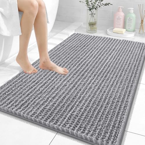 OLANLY Large Bathroom Rugs 40x32, Thick Soft Absorbent Chenille Bath Rugs - color: Grey, size: 40" x 32"