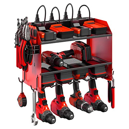 CCCEI Wall Mount Modular Tool Charging Organizer, Red, 1 Pack, 3 Tier. - color: Red