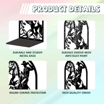 Peacoblue 5.3"x4.3"x7.9" Metal Bookends, Heavy Duty Book Ends for Shelves - style: Cowboy Horse Riding
