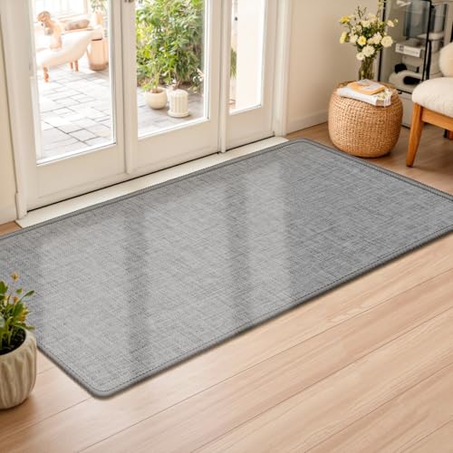 LEKEEPGO Ultra Thin Indoor Door Mat 24"x47", Non Slip Doormats, Grey | Low-Profile, Rubber Backing, Absorbent Door Mat Indoor Entrance, Washable Welcome Dirt Trapper Entry Floor Mat for Front Door - color: Grey, size: 2' X 3'11" (Rectangular)