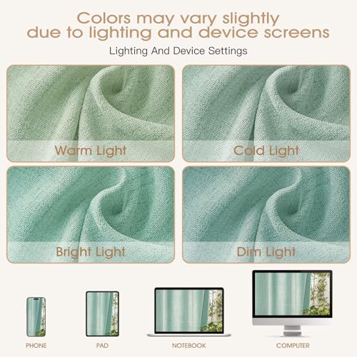 Sage Green Sheer Linen Curtains for Living Room Bedroom 54 Inches Long - color: Sage Green, size: 35"W x 54"L (Pack of 2)