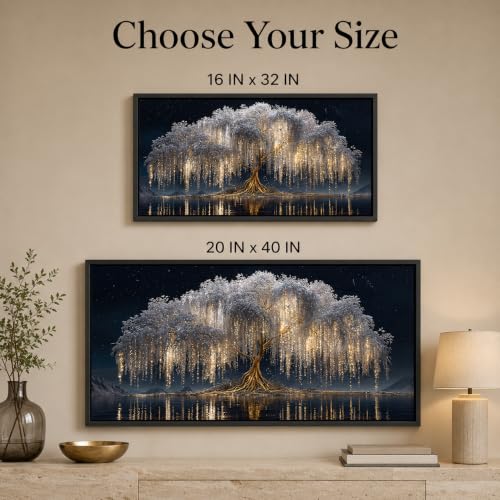 Framed Black Gold Tree of Life Abstract Canvas Wall Art 16x32 Inch - color: Tree of Life, size: 32"L x 16"W