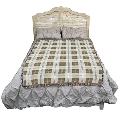 Soft Greyish Grey Plaid Blanket - Gift Tapestry Throw Woven from Cotton - Made in the USA (72x54) - color: Soft Grey