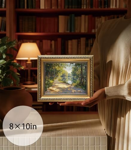 ZTZMYSU Vintage Gold Framed Wall Art River Path Landscape Wall Decor 8x10in - color: landscape, size: 10"L x 8"W