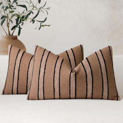 FIOUOVO Striped Linen Lumbar Throw Pillow Covers 12x20 Set of 2, Rust - color: Rust, size: 20" x 12" (Pack of 2)