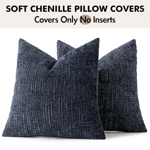 MIULEE Chenille Textured Throw Pillow Covers Navy Blue 18x18 Set of 2 - color: Navy Blue, size: 18" x 18" (Pack of 2)