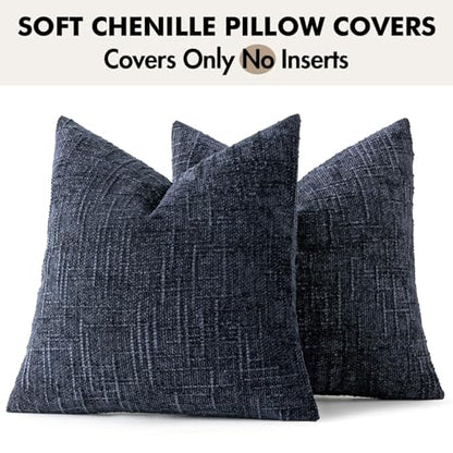 MIULEE Chenille Textured Throw Pillow Covers Navy Blue 18x18 Set of 2 - color: Navy Blue, size: 18" x 18" (Pack of 2)