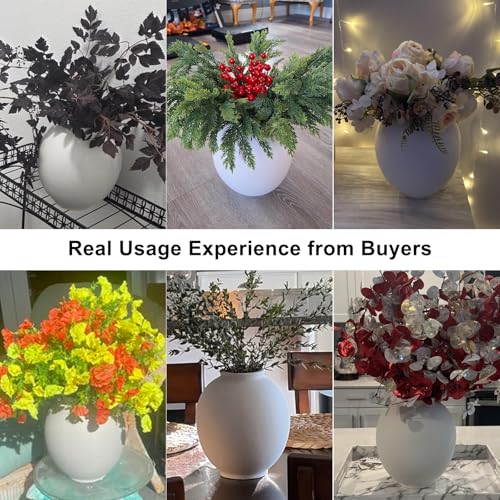 Large Ceramic Vase White Flower Vase,9.8 Inch Tall Big Round Vase - size: 9.84 Inch-large-white