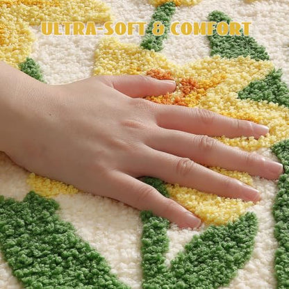 Cloud-Shaped Lily Bath Mat, Soft Non-Slip Fluffy Fresh Flowers Bathroom Rug, Ultra Absorbent Microfiber Shaggy Door Mat, Machine Washable Bath Rug Carpet for Bathtub Bedroom 20x31 Inch (Yellow Lily) - color: Yellow Lily