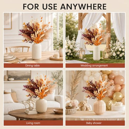 Orange Pampas Grass Dried Flower Bouquet (95 Pcs, 17") - Fluffy Boho Fall Decorations for Home, Autumn Floral Table Centerpiece for Thanksgiving & Room Decor