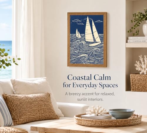 DULASI Framed Sailboat Wall Art, Japanese Blue Ocean Canvas Prints, 8x10in - color: Blue Sailboat, size: 8x10in