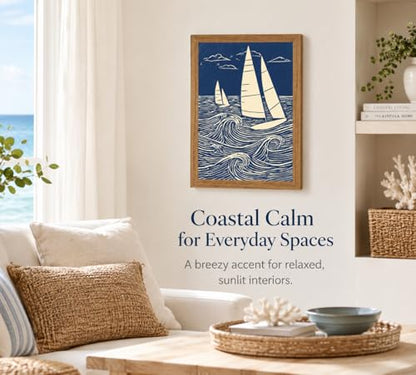DULASI Framed Sailboat Wall Art, Japanese Blue Ocean Canvas Prints,12x16in - color: Blue Sailboat, size: 12x16in