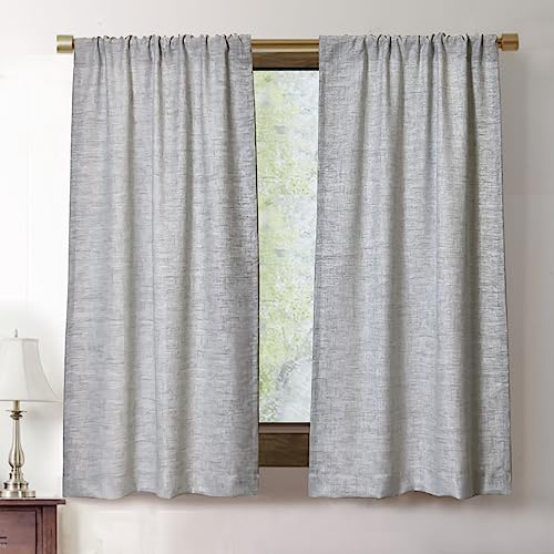 Oindec Faux Linen Cafe Curtains for Windows 45 Inch Length, Grey, Set of 2 - color: Grey, size: 27"W x 45"L (Pack of 2)