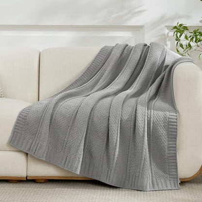 Amélie Home Chenille Knit Throw Blanket, Mist Gray 50"x60" - color: Mist Gray, size: 50" X 60"