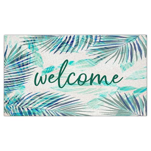 Jvpke Tropical Monstera Leaf Welcome Mat for Front Door, Green Palm Leaves Door Mat, Tropical Leaves Outdoor Mats for Front Door Porch, Botanical Bath Mats for Bathroom, 17x30 Inches - color: Green