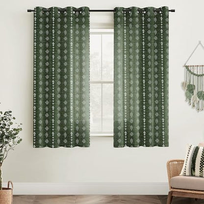 63 Inch Length Dark Green Boho Curtains 2 Panels Set, Semi Sheer Country Plaid Look Drapes for Living Room Bedroom Dining Room - color: Olive Green, size: 52"W x 63"L (Pack of 2)
