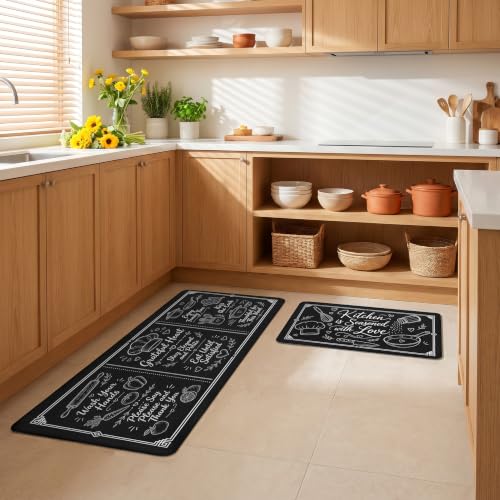 Kitchen Rugs for Floor 2 Pcs Memory Foam Padded Anti Fatigue Kitchen Mat - color: With Sayings