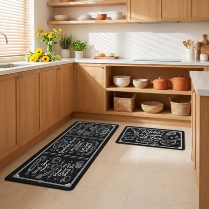 Kitchen Rugs for Floor 2 Pcs Memory Foam Padded Anti Fatigue Kitchen Mat - color: With Sayings