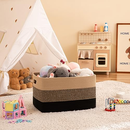 OIAHOMY Blanket Basket Laundry Basket Dog Toy Basket 108L Yellow Black - color: Yellow Black, size: 25”x16”x16”