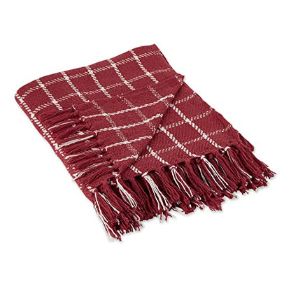 DII Transitional Checked Plaid Woven Throw, 50x60, Barn Red - color: Barn Red, size: 50x60"
