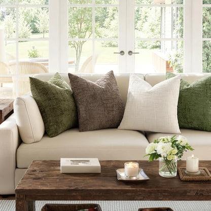 MIULEE Chenille Textured Throw Pillow Covers Cream White 18x18 Set of 2 - color: Cream White, size: 18" x 18" (Pack of 2)