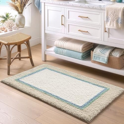 DEXI Bathroom Rugs 24x16, Soft Absorbent Bath Mat, Beige and White - color: Beige and White, size: 24" X 16" (Rectangular)