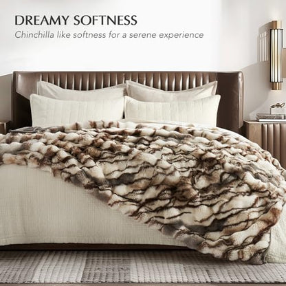EverGrace Faux Rabbit Fur Bubble Throw Blanket, 50"x60", Beige & Gray - color: Marble Beige & Grey Chocolate, size: 50"x60"