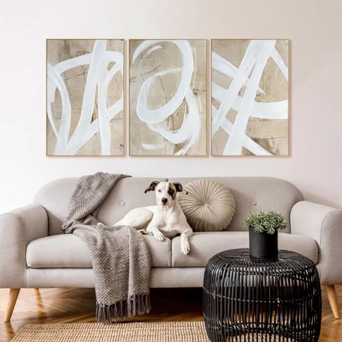 Zessonic Neutral Abstract White Brown Pastel Textured Wall Art,24"x36"x3 - color: Neutral Textured Strokes, size: 24" x 36"