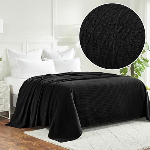 Superior Diamond Weave All-Season Cotton Blanket, Cover for Home, Couch, Bed, Soft, Warm Blankets, Boho Aesthetic, Comfy, Cozy, and Cute Covers, Decorative Bedding Essentials, Twin Size, Black - color: Black, size: Twin