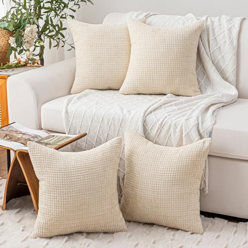 Pack of 4 Throw Pillow Covers 18x18” Boho Cushion Covers for Living Room - color: Beige, size: 18" x 18" (Pack of 4)