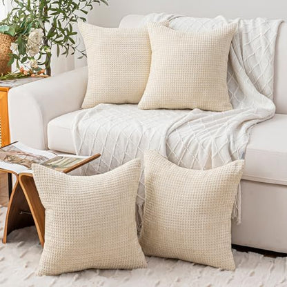 Pack of 4 Throw Pillow Covers 20x20” Boho Cushion Covers for Living Room - color: Beige, size: 20" x 20" (Pack of 4)