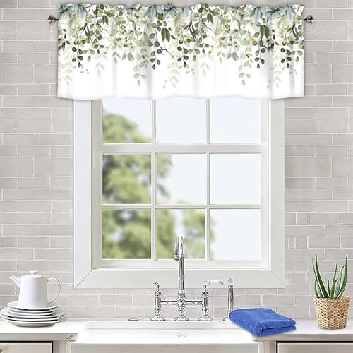 Sage Green Eucalyptus Leaves Valances for Windows 1 Panel, 54x18 in - color: Eucalyptus Leaves-green, size: 54"W x 18"L (Pack of 1)