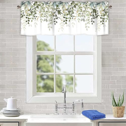 Sage Green Eucalyptus Leaves Window Valance 2 Panels, 54x18 in - color: Eucalyptus Leaves-green, size: 54"W x 18"L (Pack of 2)
