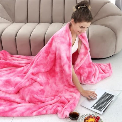 Pink Blanket Queen Size Fleece Throw, Soft Fuzzy Big Blankets for Women - color: Pink Tie Dye Blanket, size: Size 90" x 90"(228 x 228 cm)
