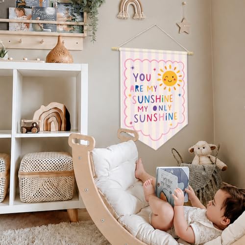 You Are My Sunshine Baby Girl Nursery Decor Wall Hanging Flag - color: 04-You Are My Sunshine Pink (Beige)
