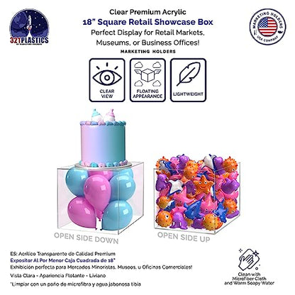 Acrylic Pedestal Display 18 Inch Tall Box Riser Vertical Rectangle Column Clear 5 Sided No Lid Showcase Pedestal Tower Podium Art Display Box by Marketing Holders - size: 18" Cube-Clear