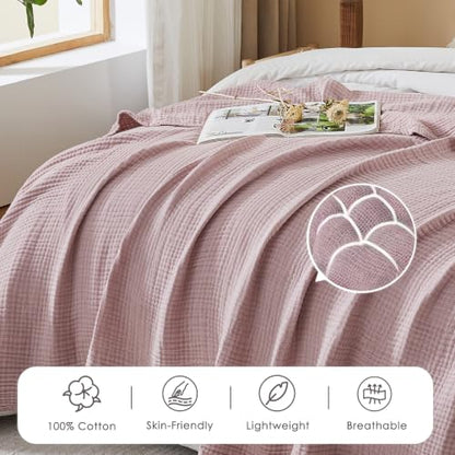 EMME Muslin Cotton Blanket Adults Heather Dusty Pink Throw XL 50"x70" - color: 06 - Dusty Pink, size: Large Throw (50" X 70")