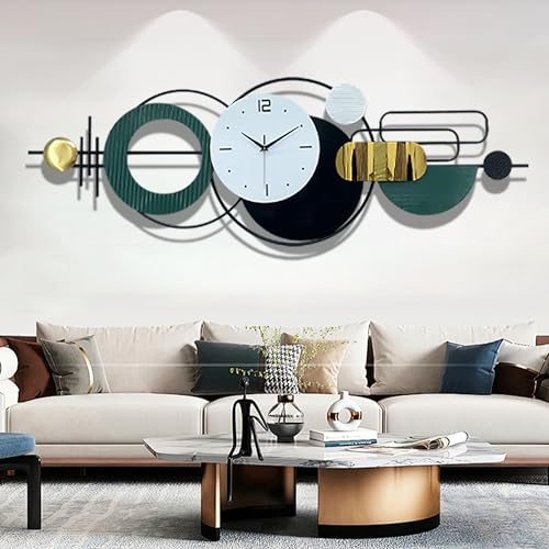 59"Oversized Wall Clock for Living Room,Large Modern Metal Wall Art - color: Green and Black